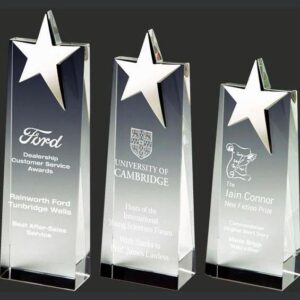 3 Star Glass Plaque Crystal Wedge Rising Star Award