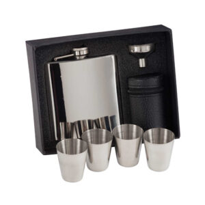 STAINLESS STEEL HIP FLASK & CUPS 6OZ
