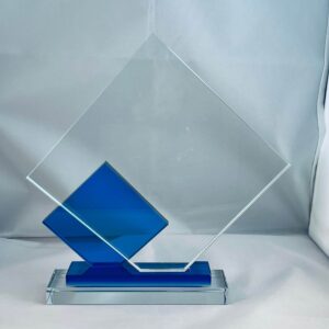 Royal blue glass with clear panel stand