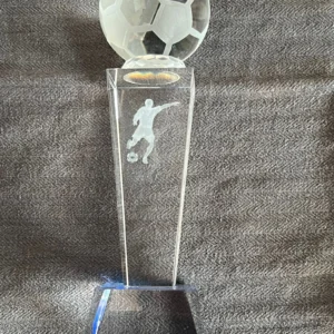 One glass Trophy with blue clear base